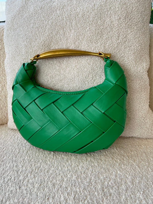 Kelsey Faux Leather Woven Handbag - Kelly Green