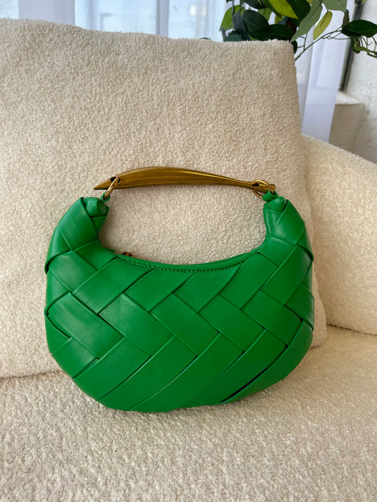Kelsey Faux Leather Woven Handbag - Kelly Green