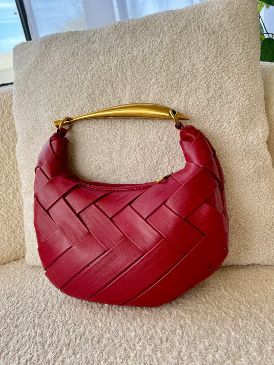 Kelsey Faux Leather Woven Handbag - Red