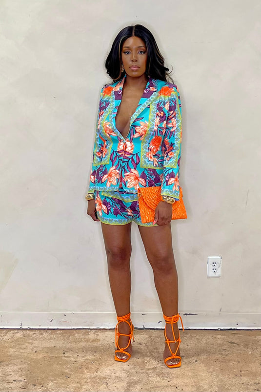 Days In Paradise Floral Tropical Print Blazer Set - Mint Green