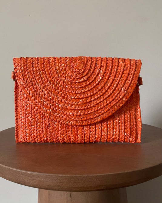 Lonnie Straw Envelope Clutch - Orange