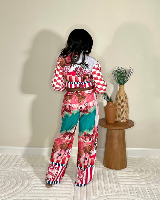 Cabana Vibes Printed Pants Set - Pink Multi