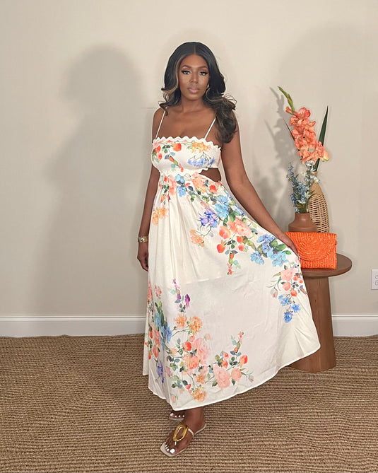 Botanical Bliss Floral Print Midi Dress