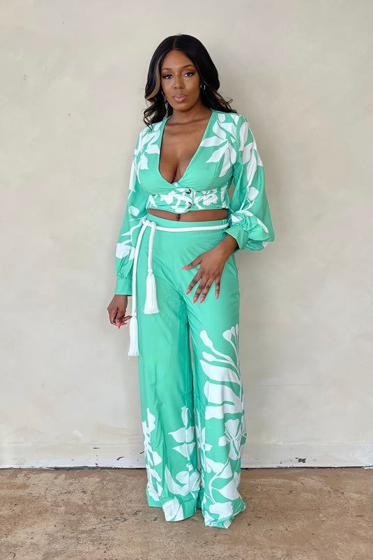 I'm Out Of Office Pant Set - Mint Green