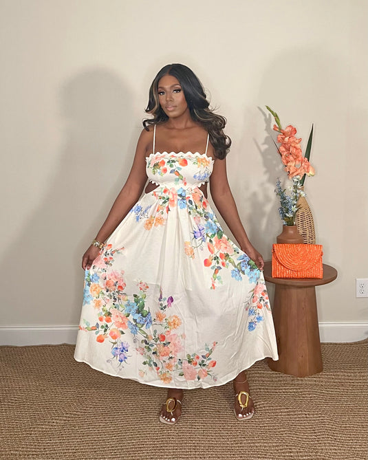 Botanical Bliss Floral Print Midi Dress