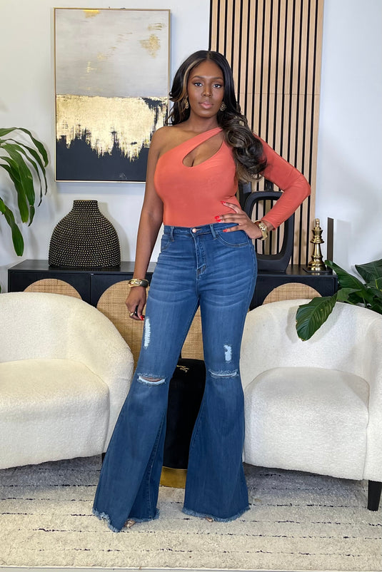 Blissful Beginnings High Waisted Flare Leg Jeans - Med. Wash