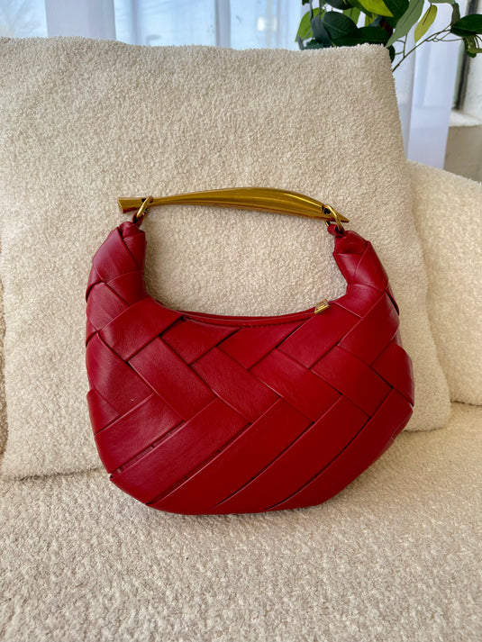 Kelsey Faux Leather Woven Handbag - Red
