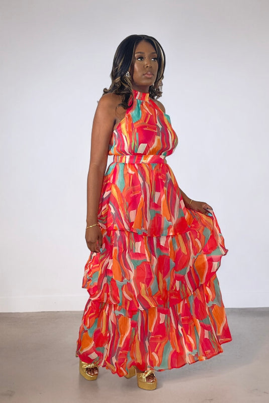 Sunset Senorita Tiered Layered Maxi Dress - Red/Orange Multi (Final Sale)