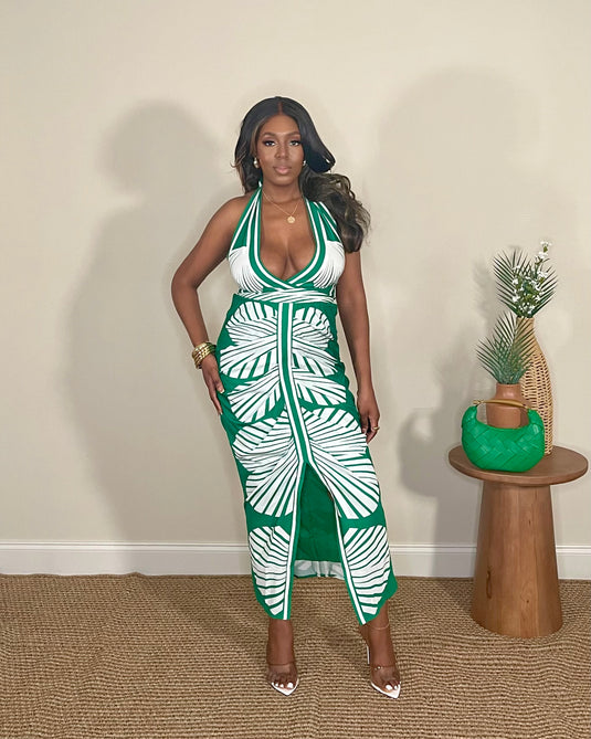 Sunny Livin' Palm Print Dress - Green