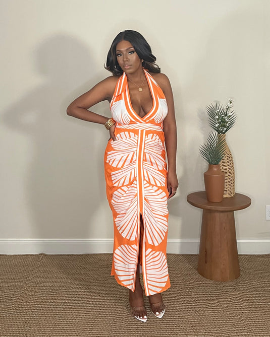 Sunny Livin' Palm Print Dress - Orange