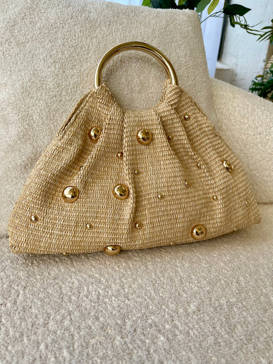 Christa Studded Straw Purse - Natural