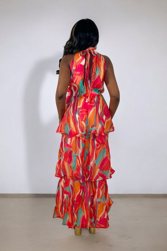 Sunset Senorita Tiered Layered Maxi Dress - Red/Orange Multi (Final Sale)