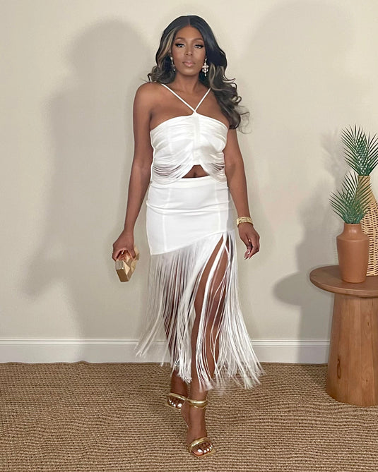 High Standards Fringe Skirt Set - White