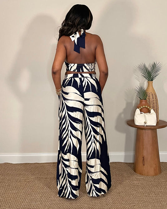 Go With the Flow Pant Set - Navy/Ivory