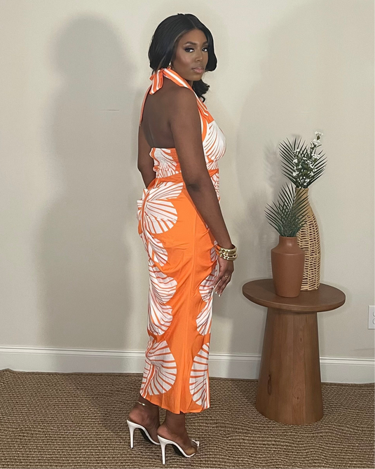 Sunny Livin' Palm Print Dress - Orange