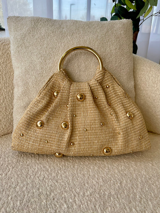 Christa Studded Straw Purse - Natural