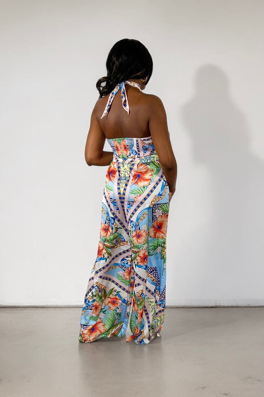 Love Me Down Halter/Bandeau Jumpsuit - Blue/Orange Multi (Final Sale)