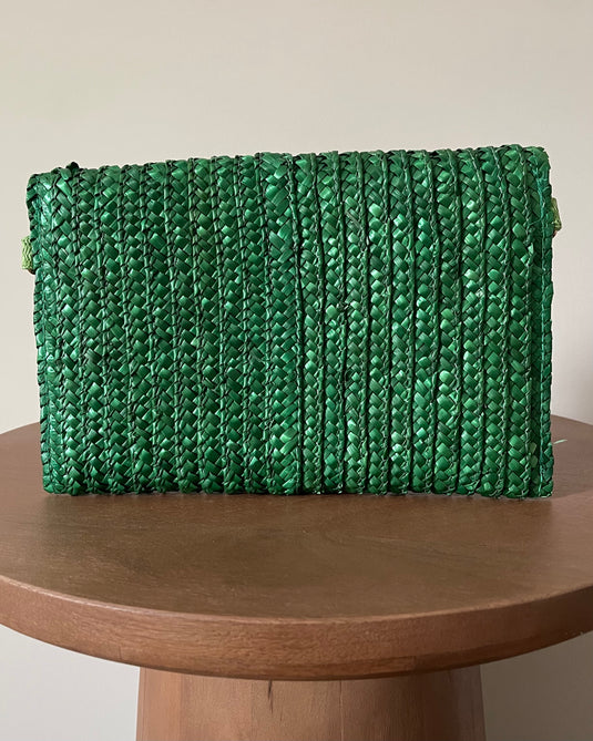 Lonnie Straw Envelope Clutch - Green