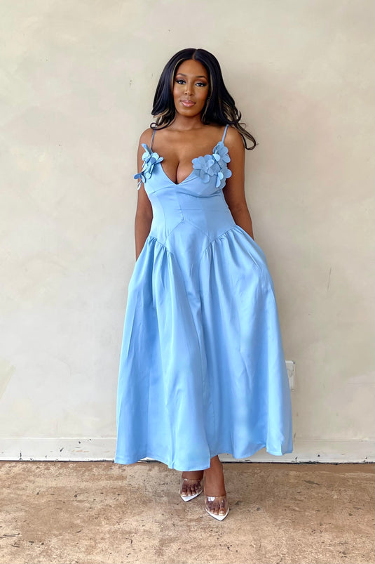 Prissy Petals Floral Maxi Dress - Blue