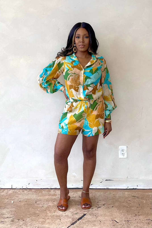 Carib Gal Tropical Print Short Set