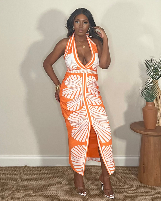 Sunny Livin' Palm Print Dress - Orange