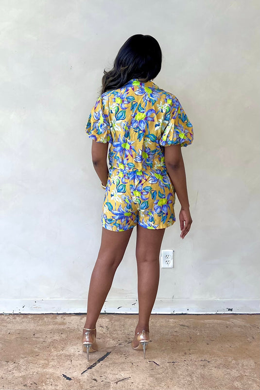 Sunny Daze Floral Short Set - Yellow/Purple