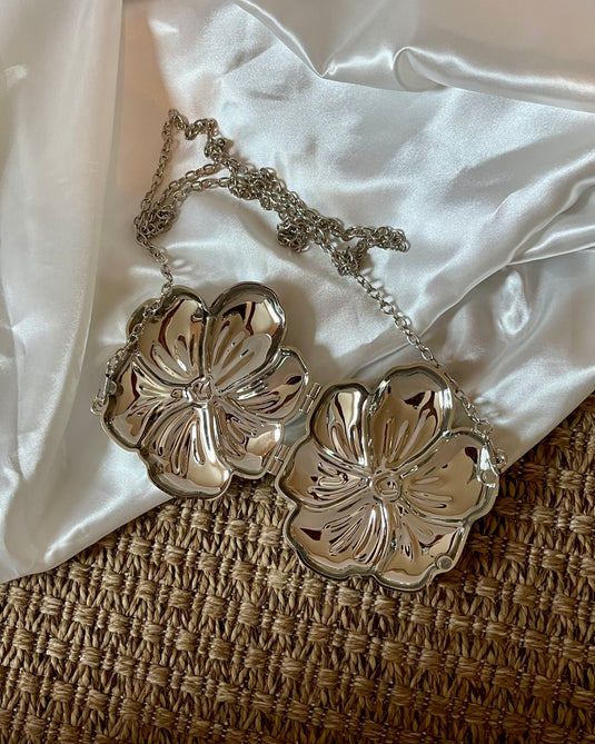 Mini Flower Clutch - Silver