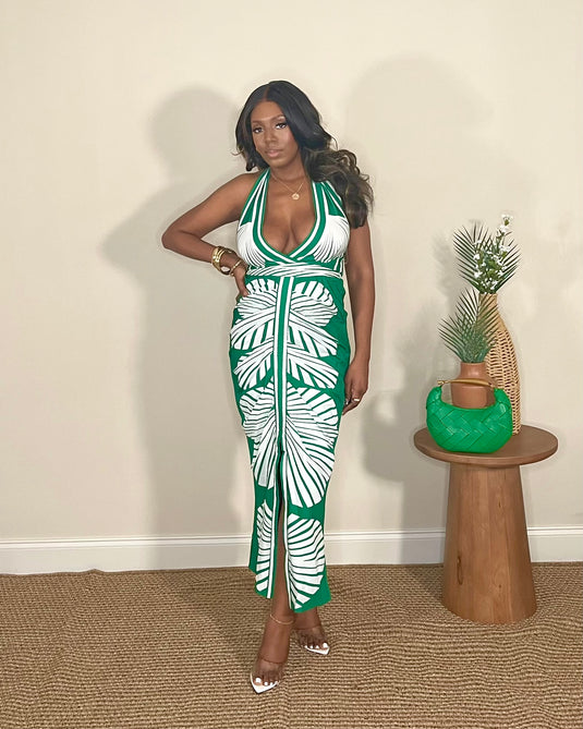 Sunny Livin' Palm Print Dress - Green