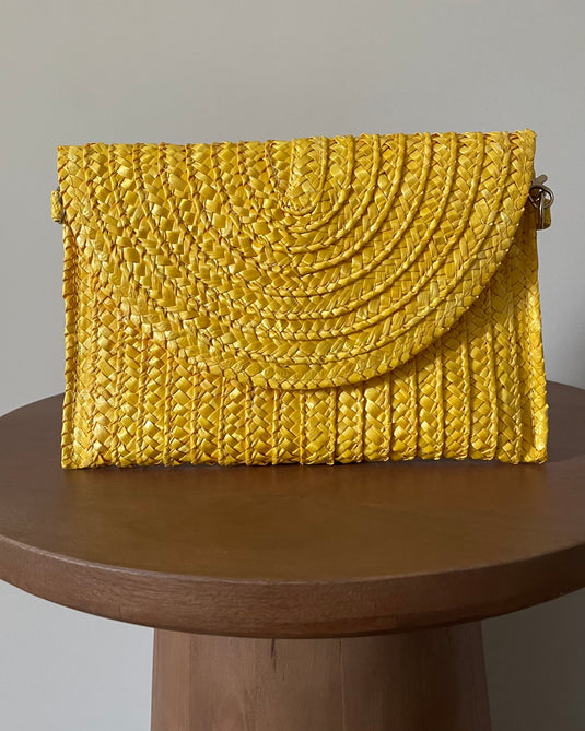 Lonnie Straw Envelope Clutch - Yellow