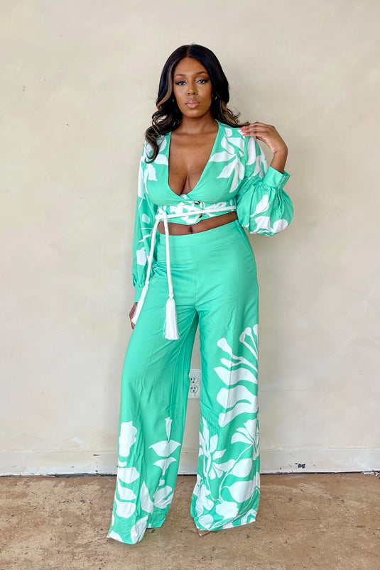 I'm Out Of Office Pant Set - Mint Green