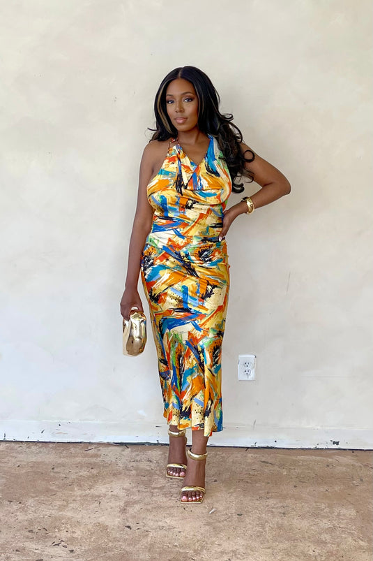 Golden Delicious Abstract Print Dress