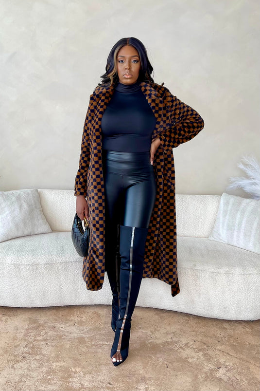 Come See Me Faux Fur Checkered Coat - Camel (Final Sale)