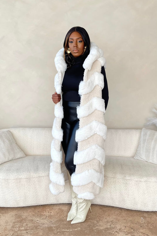 I'm The Prize Faux Fur Maxi Vest - Ivory (Final Sale)