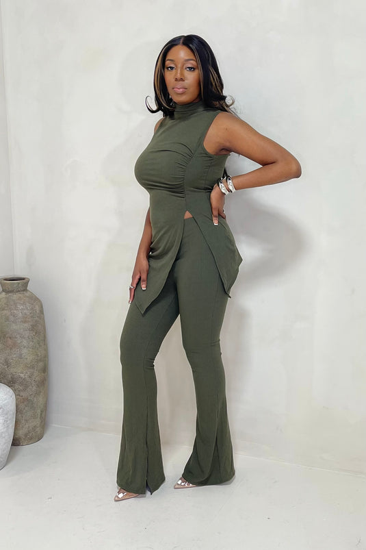 Take Two Mock Neck Pant Set - Olive