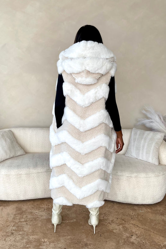 I'm The Prize Faux Fur Maxi Vest - Ivory