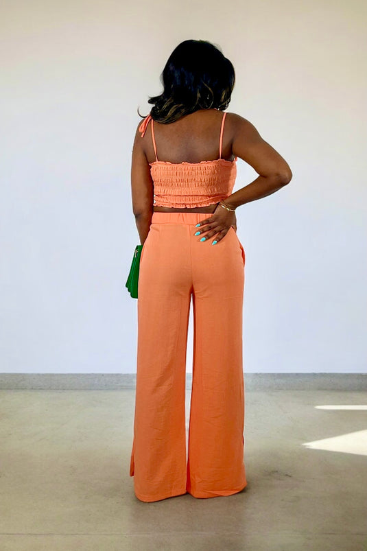 Top Of The Line Crop Top and Pant Set - Orange