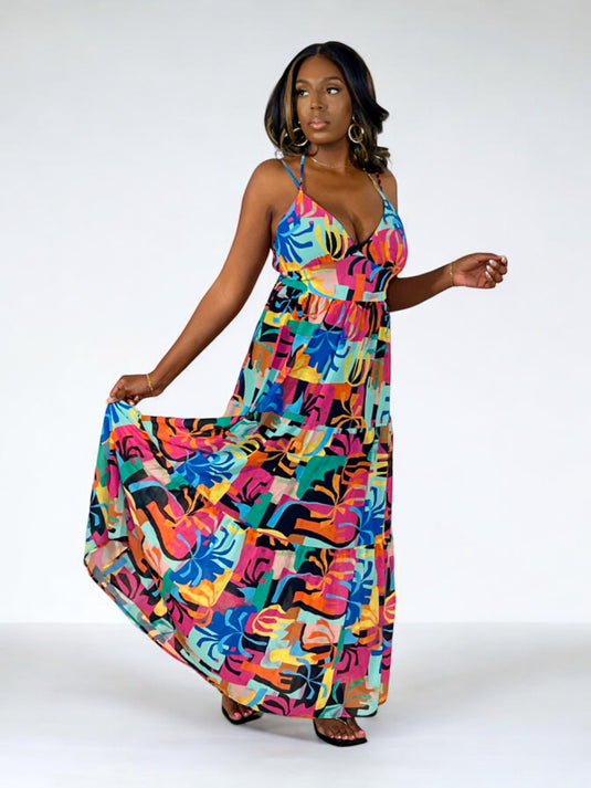 At My Best Abstract Print Maxi Dress - Black Multi