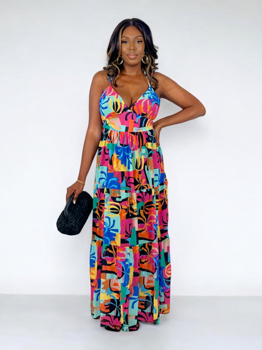 At My Best Abstract Print Maxi Dress - Black Multi