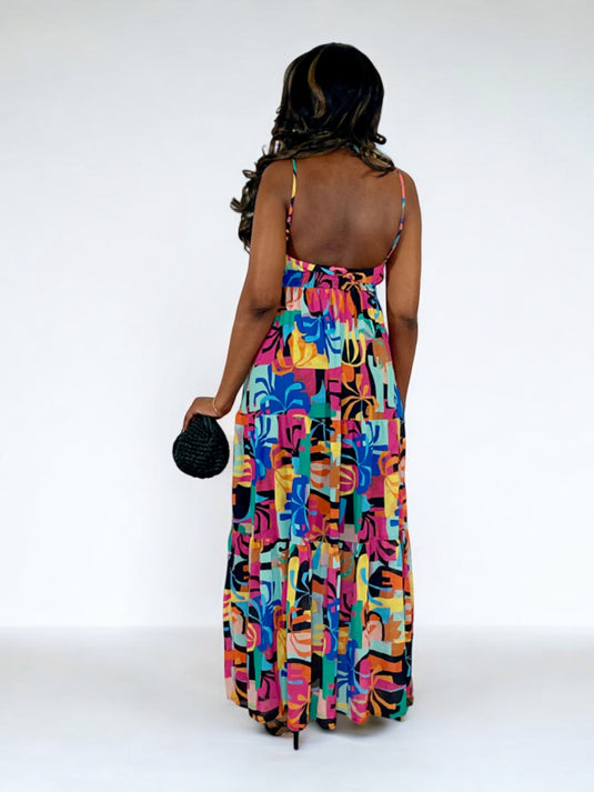 At My Best Abstract Print Maxi Dress - Black Multi