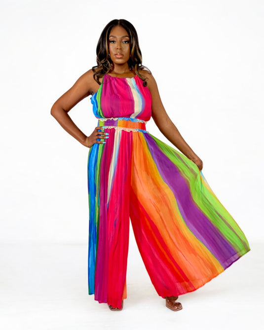 Off Limits Sleeveless Pleated Jumpsuit - Multicolor