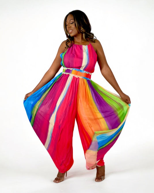 Off Limits Sleeveless Pleated Jumpsuit - Multicolor