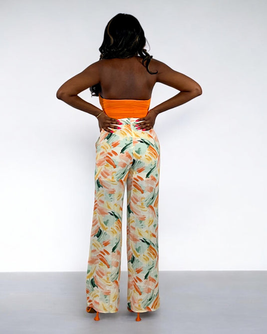 Paint A Picture Abstract Chiffon Pants - Ivory Multi