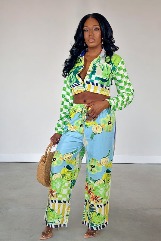 Cabana Vibes Printed Pants Set - Green Multi