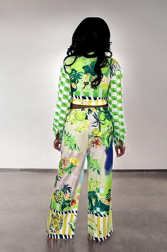 Cabana Vibes Printed Pants Set - Green Multi