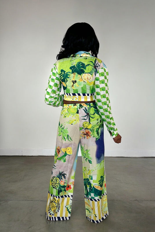 Cabana Vibes Printed Pants Set - Green Multi